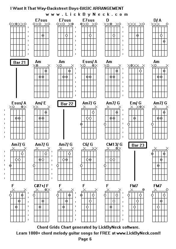 Chord Grids Chart of chord melody fingerstyle guitar song-I Want It That Way-Backstreet Boys-BASIC ARRANGEMENT,generated by LickByNeck software.